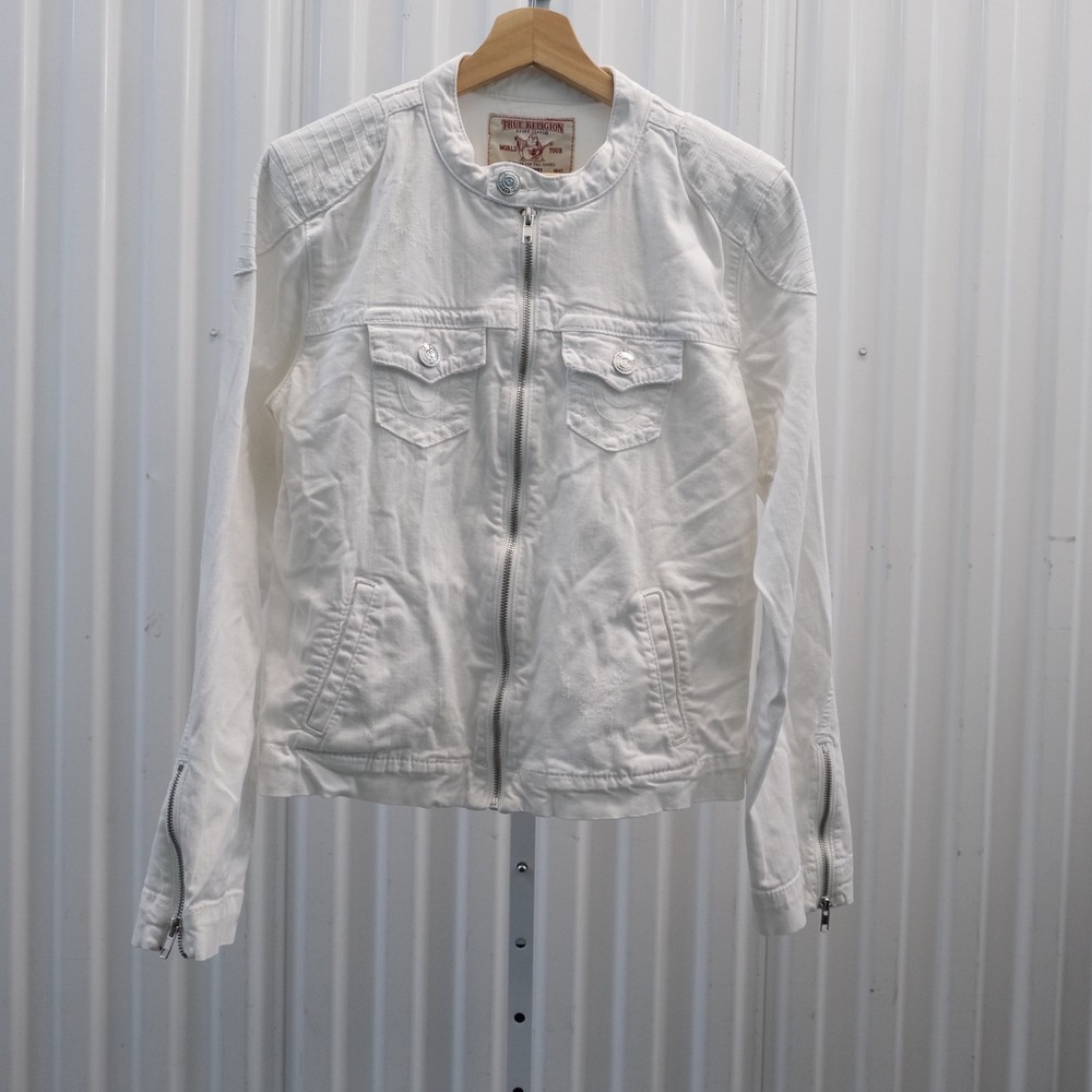 True Religion Moto Denim Jacket Kids‎ XL White Full-Zip Biker